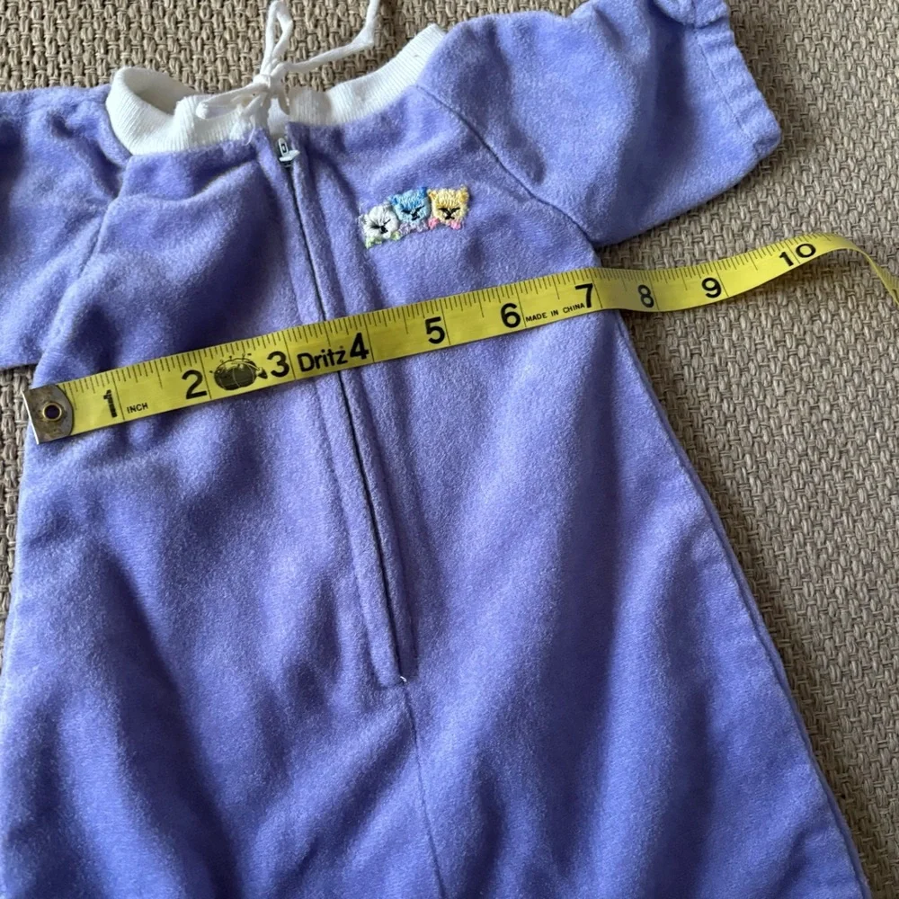 Vintage Baby Doll Sleep Bag Pajamas Cat Kitten Embroidered Purple White